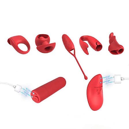 Set of red silicone pleasure tools